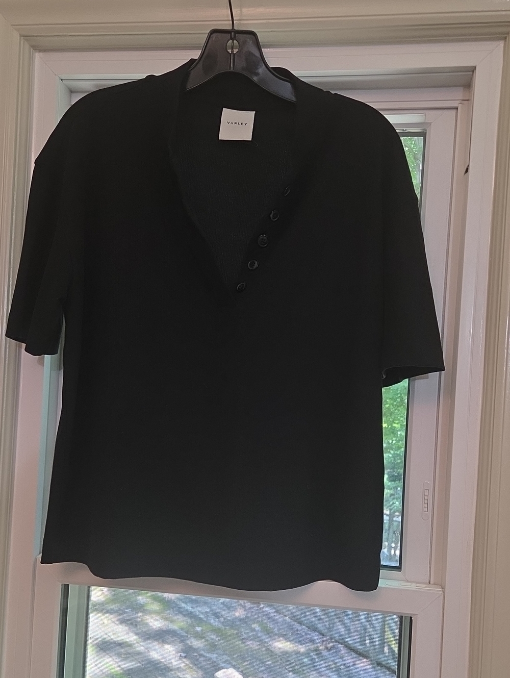 Varley Kasey Black Short-Sleeve Henley Polo Oversized Classic W/ a Twist S